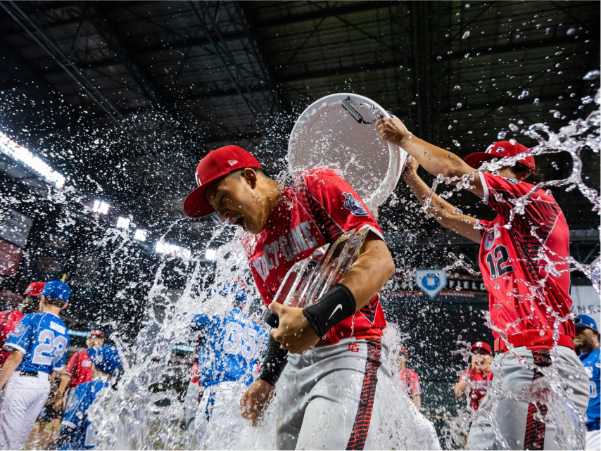 Photo of player getting water dumped on them